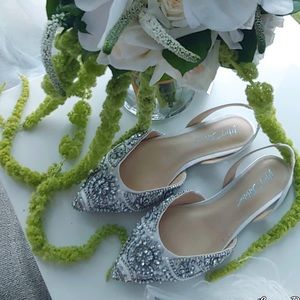 BETSEY JOHNSON JEWELED POINTED TOE BRIDAL FLATS